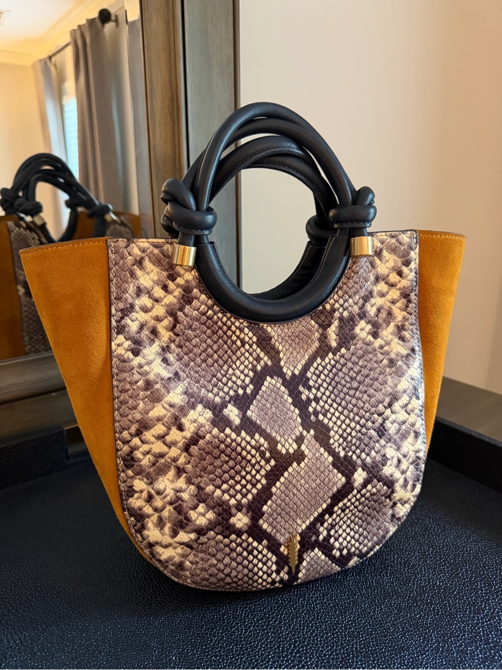 Thacker Claire Small Shopper Natural
Python/Mustard Handbag